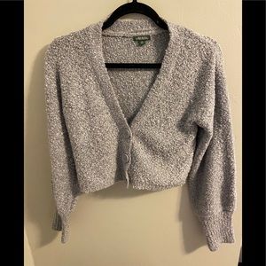 grey cropped fuzzy cardigan